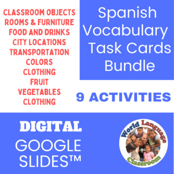 Preview of Spanish Vocabulary Task Cards Bundle (Google Slides™)