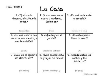 Spanish Vocabulary Tic Tac Toe La Casa - 