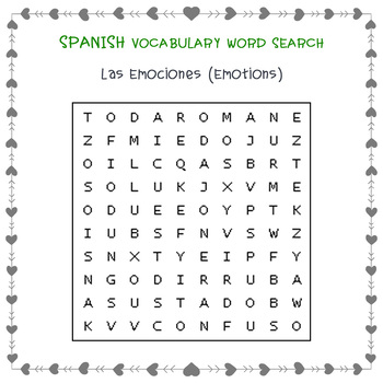 Spanish Vocabulary Word Search Las Emociones (Emotions), 1st Grade ...