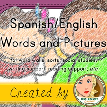 Preview of Spanish Vocabulary Words with English Translations and Clipart
