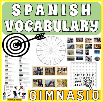 Preview of Spanish Vocabulary Worksheets Cards Crossword Word Search Anagram GYM