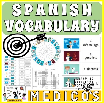 Preview of Spanish Vocabulary Worksheets Flash Cards Crossword Word Search Anagram DOCTORS