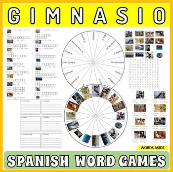 Preview of Spanish Vocabulary Writing Spelling Worksheets Card Crossword Anagram GYM