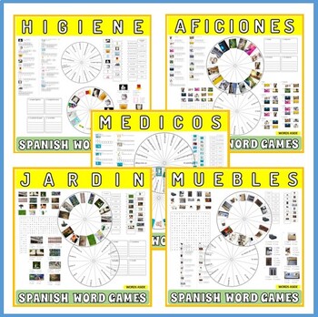 Preview of Spanish Vocabulary Writing Spelling Worksheets Crossword Anagram