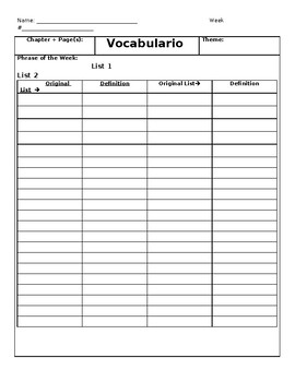 Spanish Vocabulary and Grammar Template Document for Student Note Taking