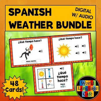 Preview of SPANISH WEATHER BOOM CARDS ⭐ Spanish Digital Flashcards ⭐ Task Cards