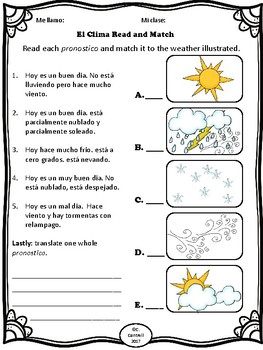 Spanish Weather Clima Tiempo Read & Draw & Write Comprehension Worksheets