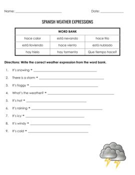 Preview of Spanish Weather Expressions Homework/Classwork