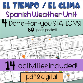 Preview of Spanish Weather Tiempo Clima UNIT Differentiated Instruction Stations Centers