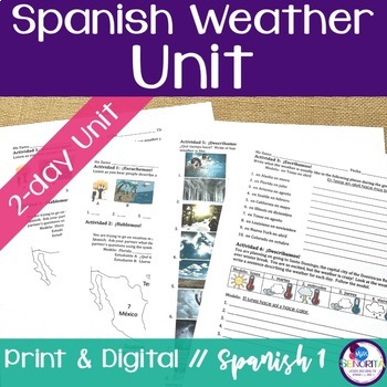 Preview of Spanish Weather Unit - el tiempo print and digital activities