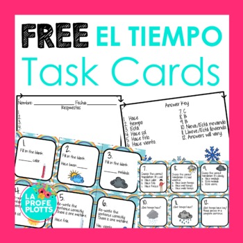 Preview of FREE Spanish Weather Vocabulary Task Cards | Free El Tiempo Activity