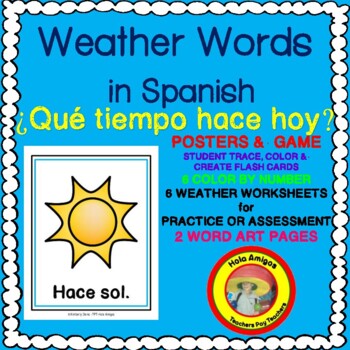 Preview of Spanish Weather Words - Posters,flash cards,worksheets, 4 corners game