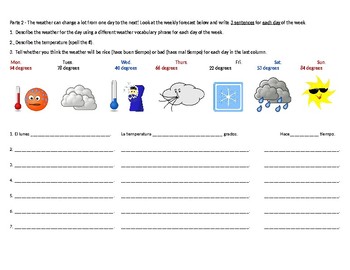 Spanish Weather Worksheet by Classroom Companero | TpT