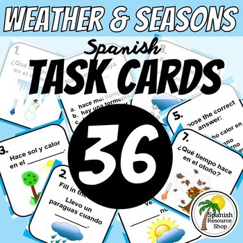 Preview of Spanish Weather and Seasons Task Cards