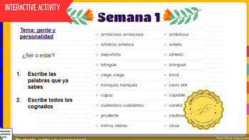 Preview of Spanish Weekly Vocabulary Themes: PEAR DECK