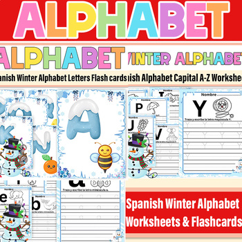 Preview of Spanish Winter Alphabet Uppercase & Lowercas And Flashcards|Winter ABC Alphabet