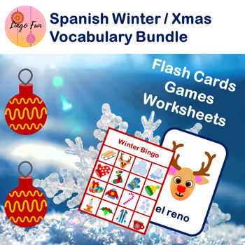Preview of Spanish Winter Christmas Vocabulary Games Worksheets and Activities Bundle