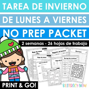Preview of Spanish Winter Homework Packet - Tarea de invierno