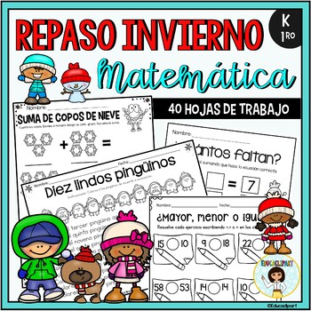 Preview of Spanish Winter Math Review (Kinder - 1st grade) / Repaso de Invierno Matemáticas