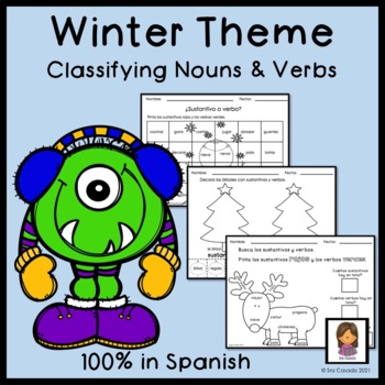 Preview of Parts of Speech Spanish Nouns and Verbs Activities Winter