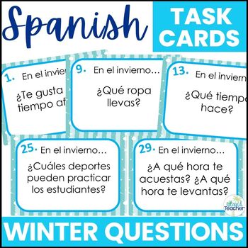 Preview of Spanish Task Cards Winter Questions Speaking or Writing Activity