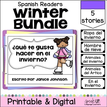 Preview of Spanish Winter Invierno Readers & Activities Bundle Print & Boom Cards w Audio