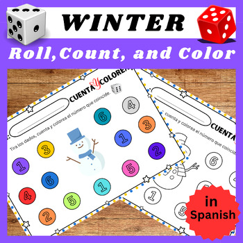 Preview of Spanish Winter Roll, Count, and Color: Activities for Number Recognition and Wri