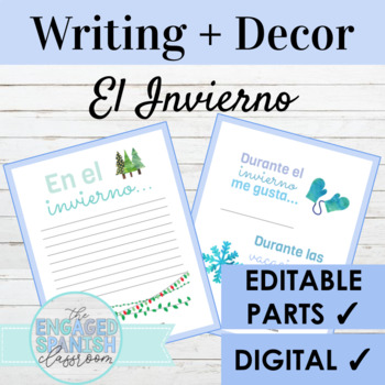 Preview of Spanish Winter Writing Activity and Decor | Digital or Print