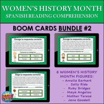 Preview of Spanish Women's History Reading Comprehension BOOM CARDS BUNDLE #2