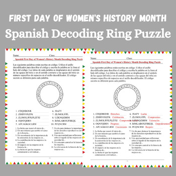 Preview of Spanish Womens History Month Decoding Ring Cryptograms Puzzle