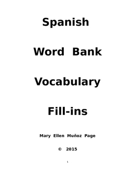 Preview of Spanish Word Bank Vocabulary Fill-in Readings