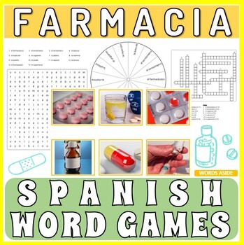 Preview of Spanish Word Games Cards Crossword Word Search Anagram PHARMACY