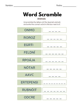 Preview of Spanish Word Scramble