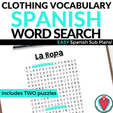 Spanish Clothing Vocabulary Word Search - Spanish Workshee