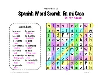 Spanish Word Search: In My House 3rd-6th Grade by In the ...