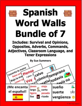 Preview of Spanish Word Wall Bundle of 7 Walls - 156 Pages, 284 Words and Phrases