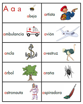 Spanish Word Wall Letter A by Mrs Zepeda | TPT