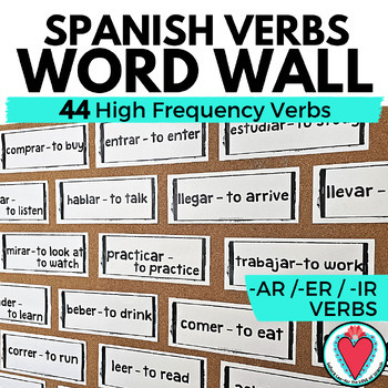 Preview of Spanish Verbs Word Wall Spanish Grammar High Frequency Words Bulletin Board