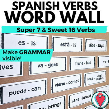 Preview of Spanish Back to School Bulletin Board Sweet 16 Verbs Word Wall Grammar