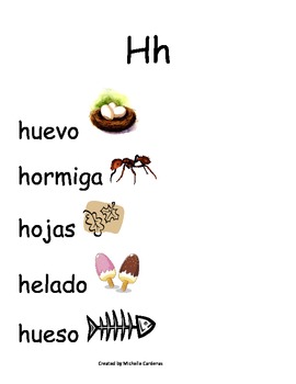 Spanish Word Wall - letter Hh by Mrs Cardenas Bilingual PreK | TpT