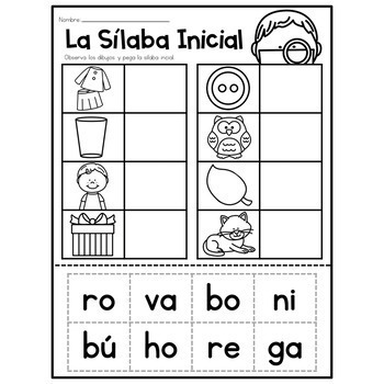 Spanish Literacy Worksheets - La Sílaba Inicial by The Bilingual Rainbow