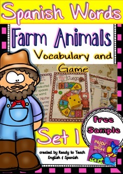 Preview of Spanish Words - Vocabulary and Game - (Farm Animals) - Set 1 FREE