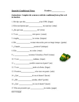 Preview of Spanish Conditional Tense Worksheet - El condicional (Regular + Irregular Verbs)