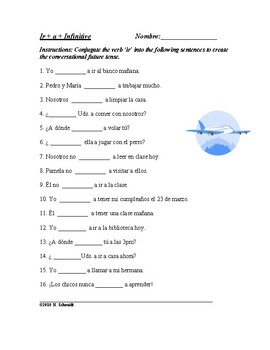 Spanish Worksheet: Ir + a + infinitive (conversational future tense)