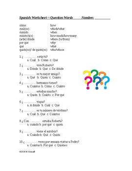 Spanish Question Words Worksheet or Quiz: Interrogativos (differentiated)