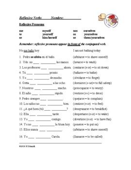 Preview of Spanish Reflexive Verbs Worksheet - Los verbos reflexivos (Differentiated)