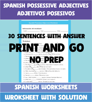 Preview of Spanish Worksheet - Spanish Possessive Adjectives - Adjetivos Posesivos