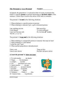 Preview of Spanish Personal A Handout + Worksheet - La a personal  