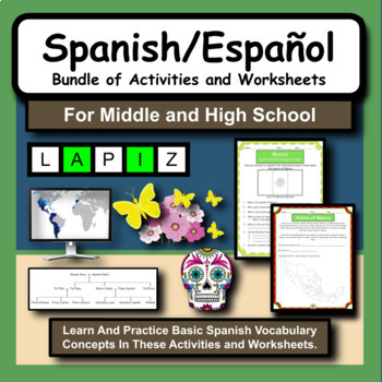 Preview of Basic Spanish Worksheets and Activities Bundle for La Clase de Espanol