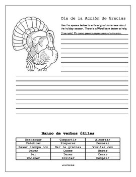 Preview of Thanksgiving Spanish Writing Activity